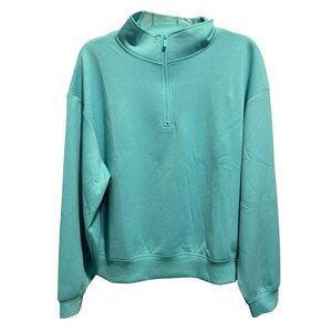 Zenana Scuba Half Zip Pullover Turquoise Sz L Slightly Oversized LS Casual Comfy
